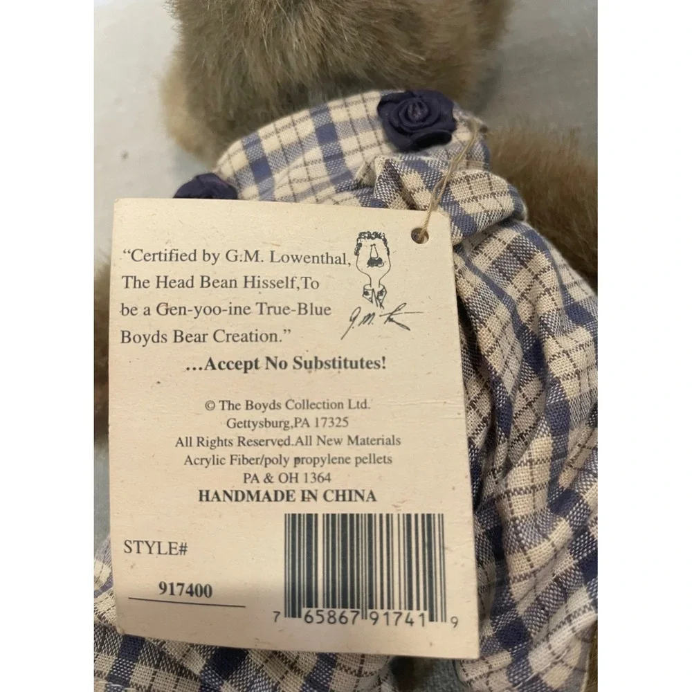 Boyds Bears Brooke B Bearsley Plush‎ Teddy Bear Plaid Romper Bow 917400 Vintage